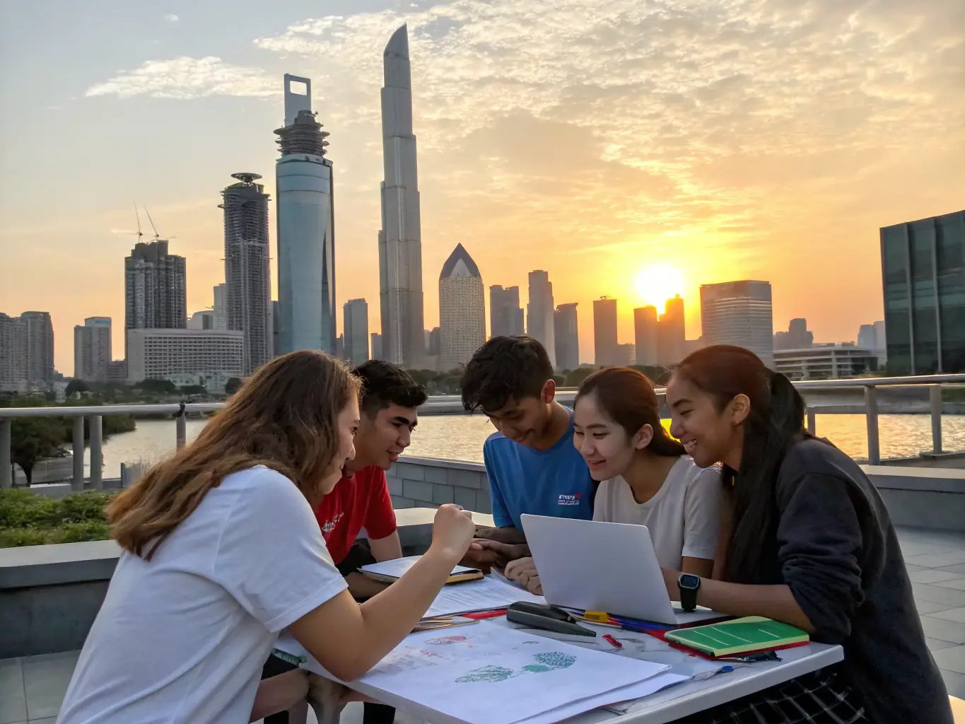 A vibrant image of students working together on a project in Pau, highlighting the success of the Pau School Cooperative Initiative.
