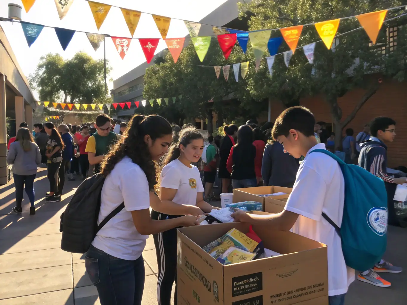 A photograph of students actively participating in a community service project, demonstrating the impact of OCCE 64's community engagement programs.